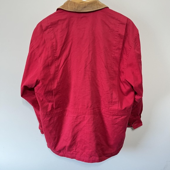LL Bean Style Chore Jacket Mens XL Red Canvas Corduroy Collar Plaid Lined Faded - Picture 4 of 5